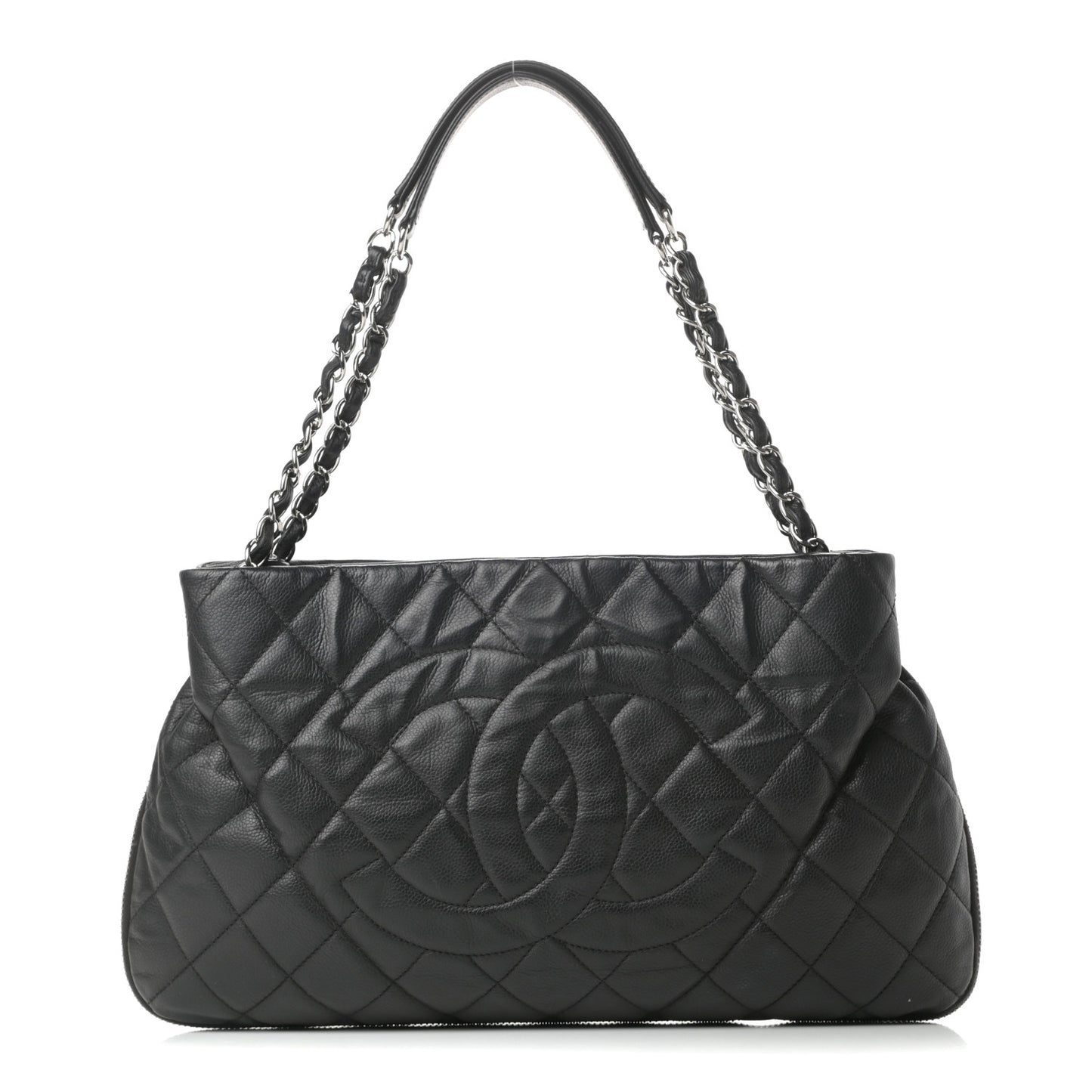 Caviar Quilted Expandable Zip Shoulder Bag Black