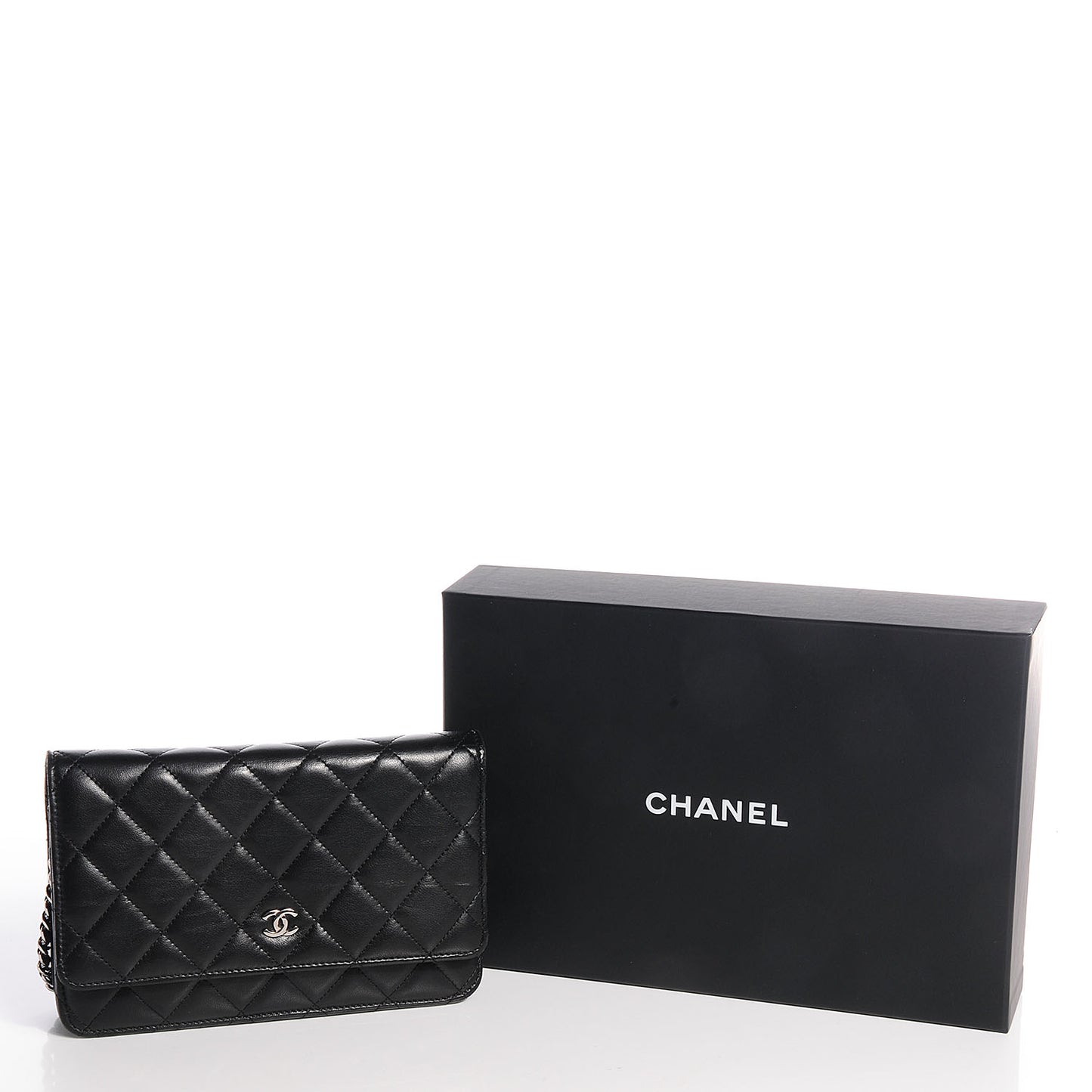 Lambskin Quilted Wallet On Chain WOC Black