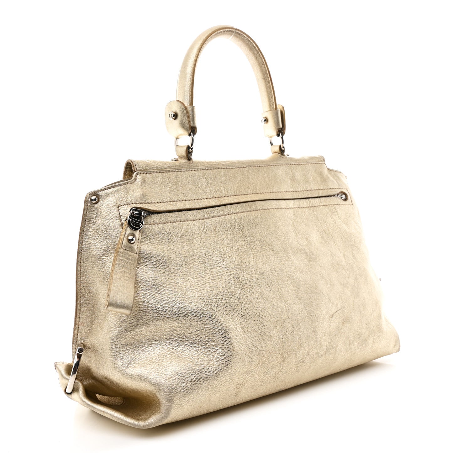 Metallic Grained Calfskin Medium Sofia Satchel Gold