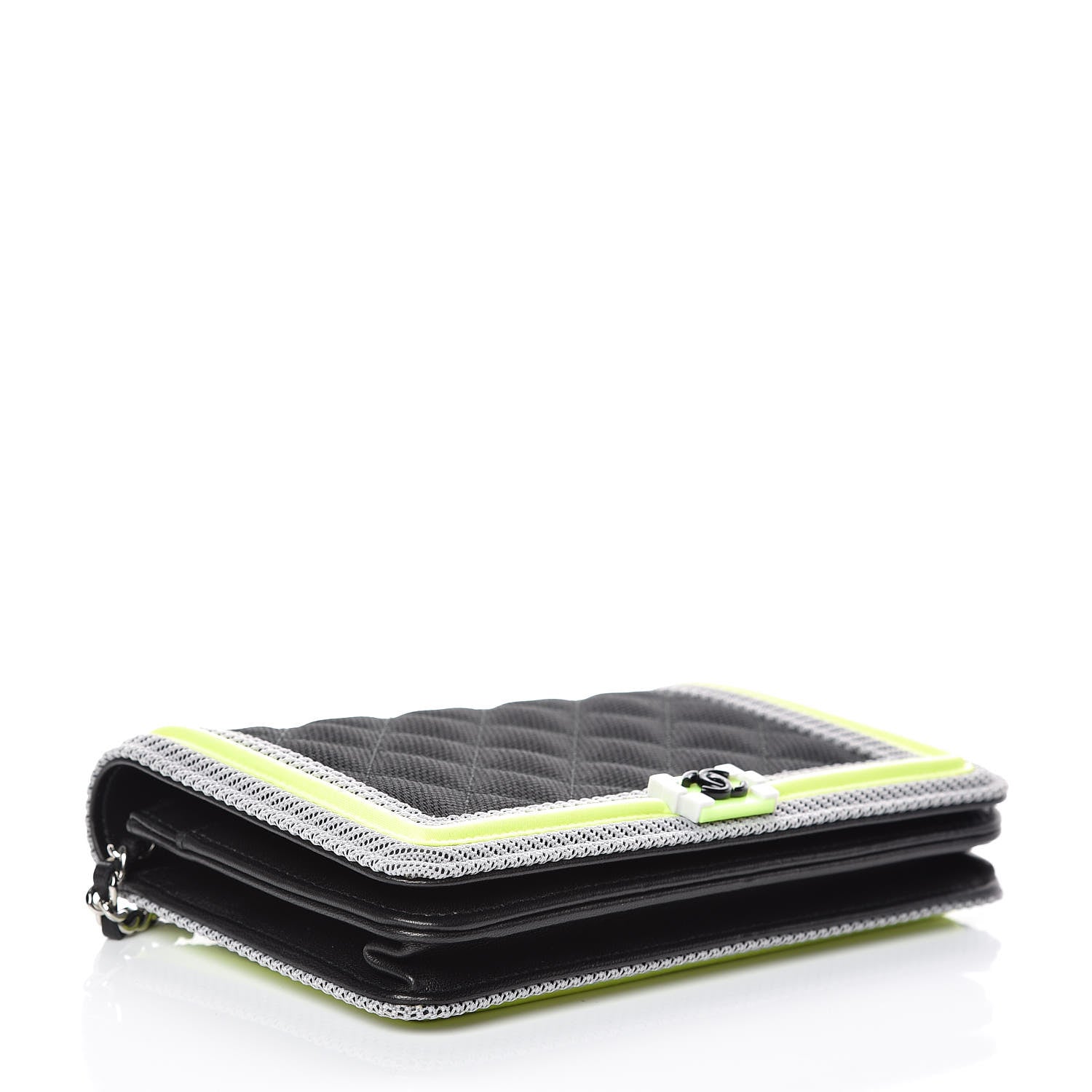 Chanel Canvas Quilted Fluo Boy Wallet On Chain WOC Black Grey Yellow 4 of 15