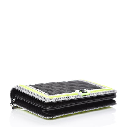 Chanel Canvas Quilted Fluo Boy Wallet On Chain WOC Black Grey Yellow 4 of 15
