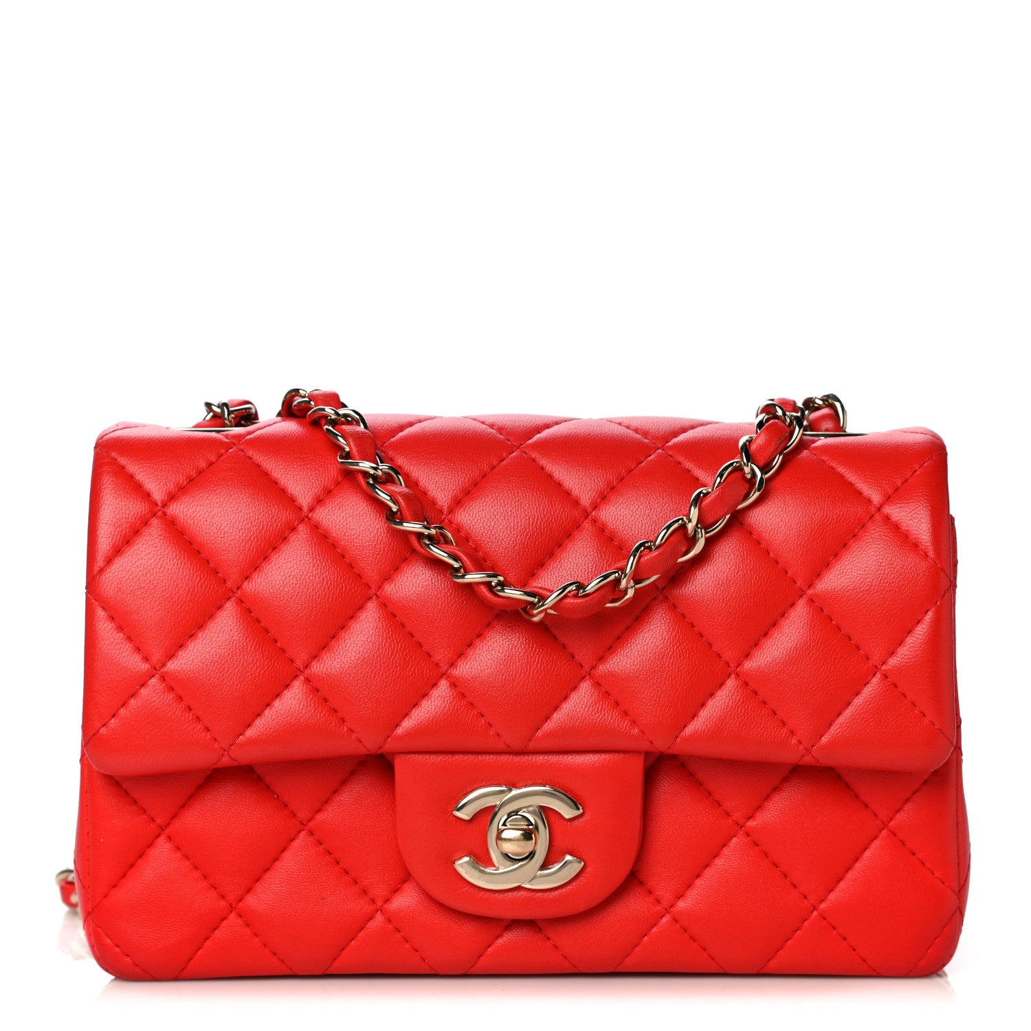 Chanel Lambskin Quilted Mini Rectangular Flap Red 2 of 8