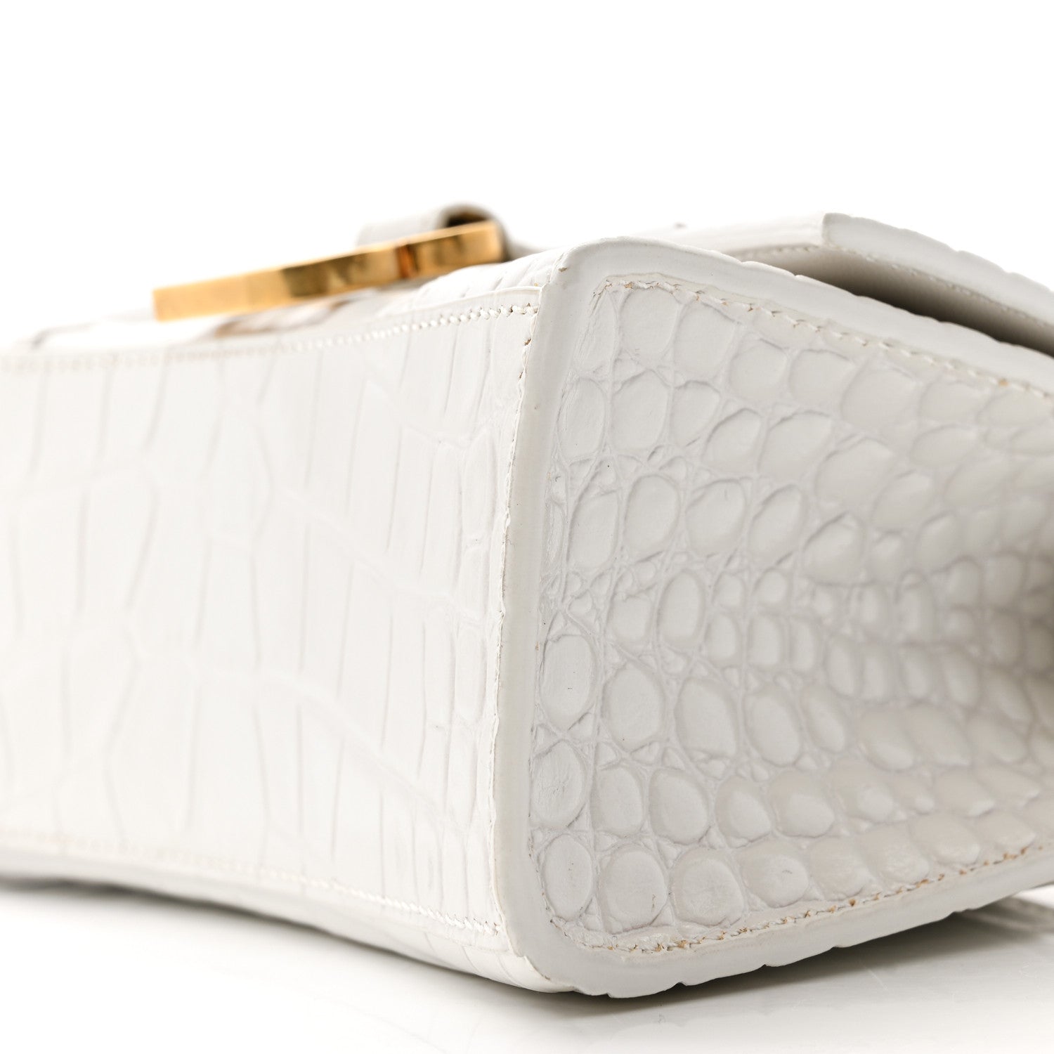 Balenciaga Shiny Calfskin Crocodile Embossed Hourglass Top Handle Bag XS White 10 of 12