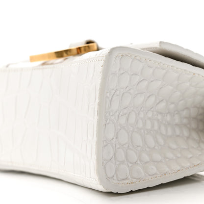 Balenciaga Shiny Calfskin Crocodile Embossed Hourglass Top Handle Bag XS White 10 of 12