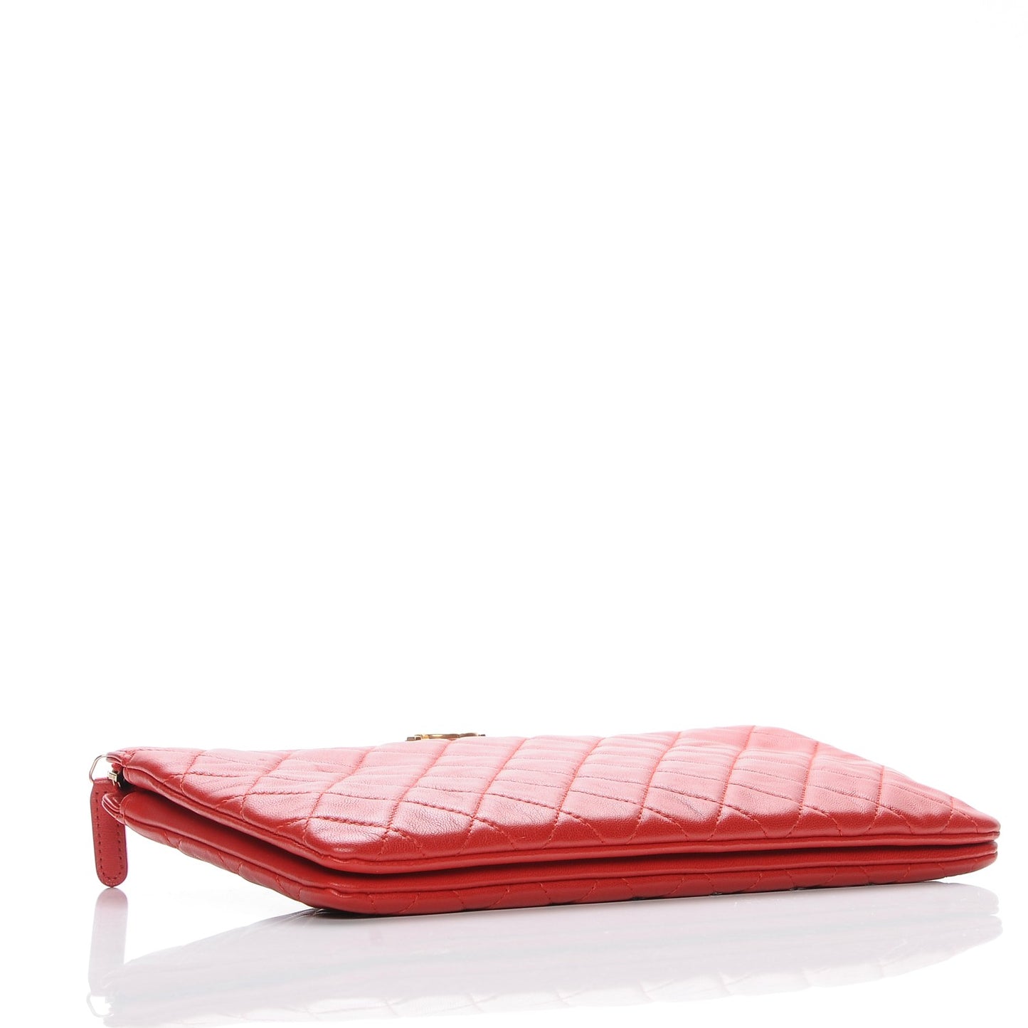 Lambskin Quilted Small Zipped Boy Pouch Red