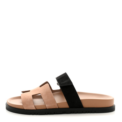 Hermes Suede Goatskin Womens Chypre Sandals 38 Rose Perle Black 1 of 12
