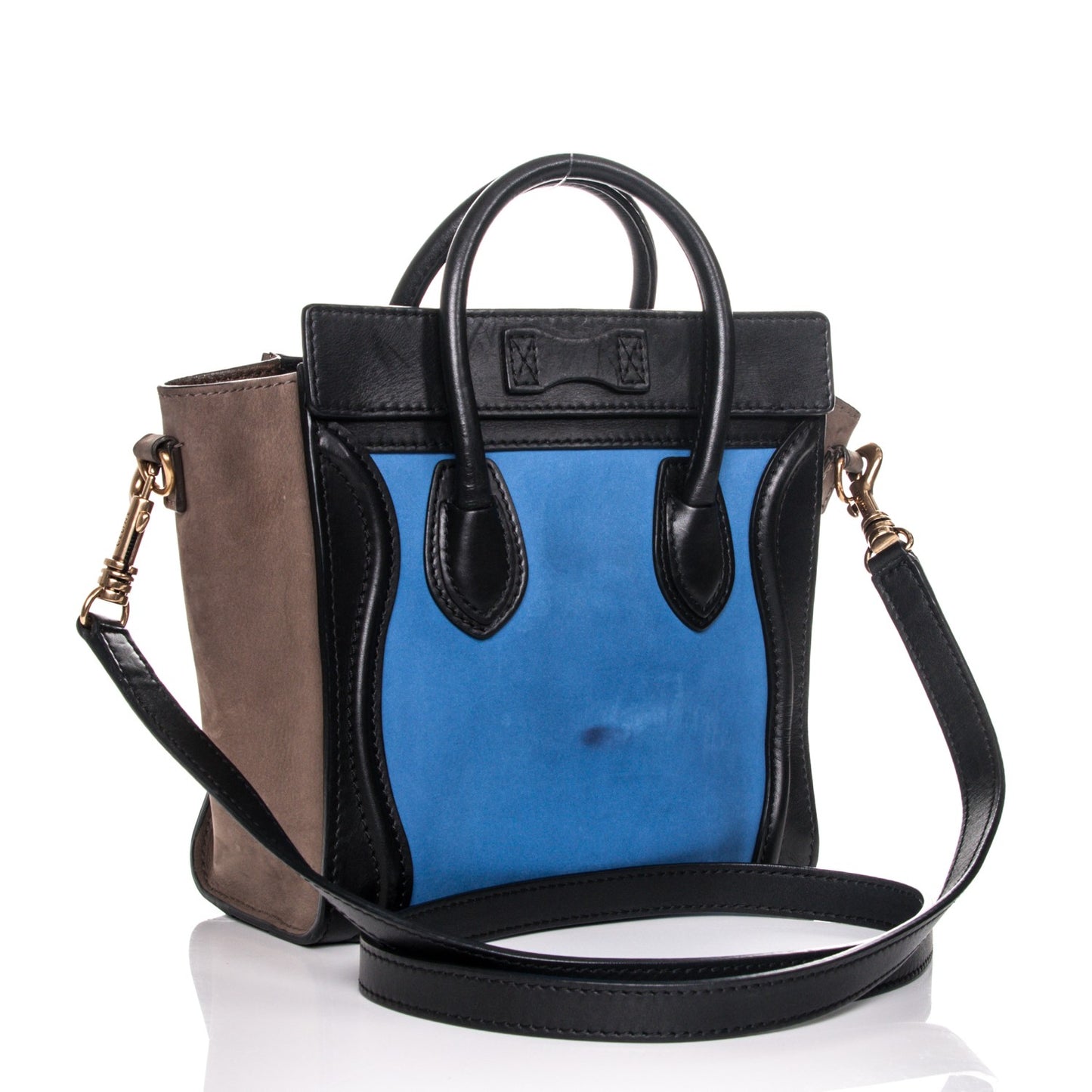 Calfskin Nubuck Suede Nano Tri-Color Luggage Blue
