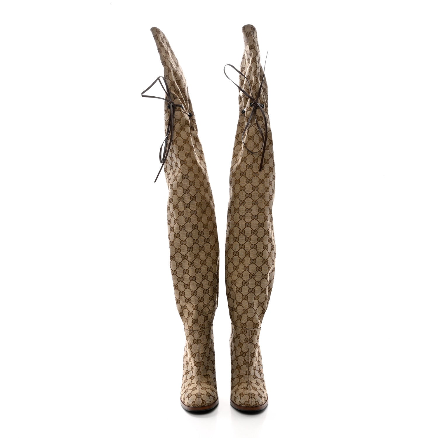 Gucci Monogram Over the Knee Boots 40 Beige Ebony 2 of 6