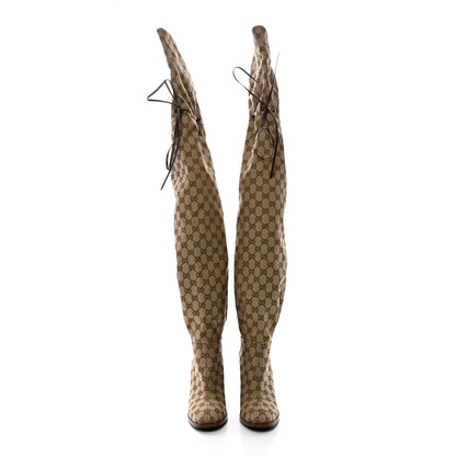 Gucci Monogram Over the Knee Boots 40 Beige Ebony 2 of 6