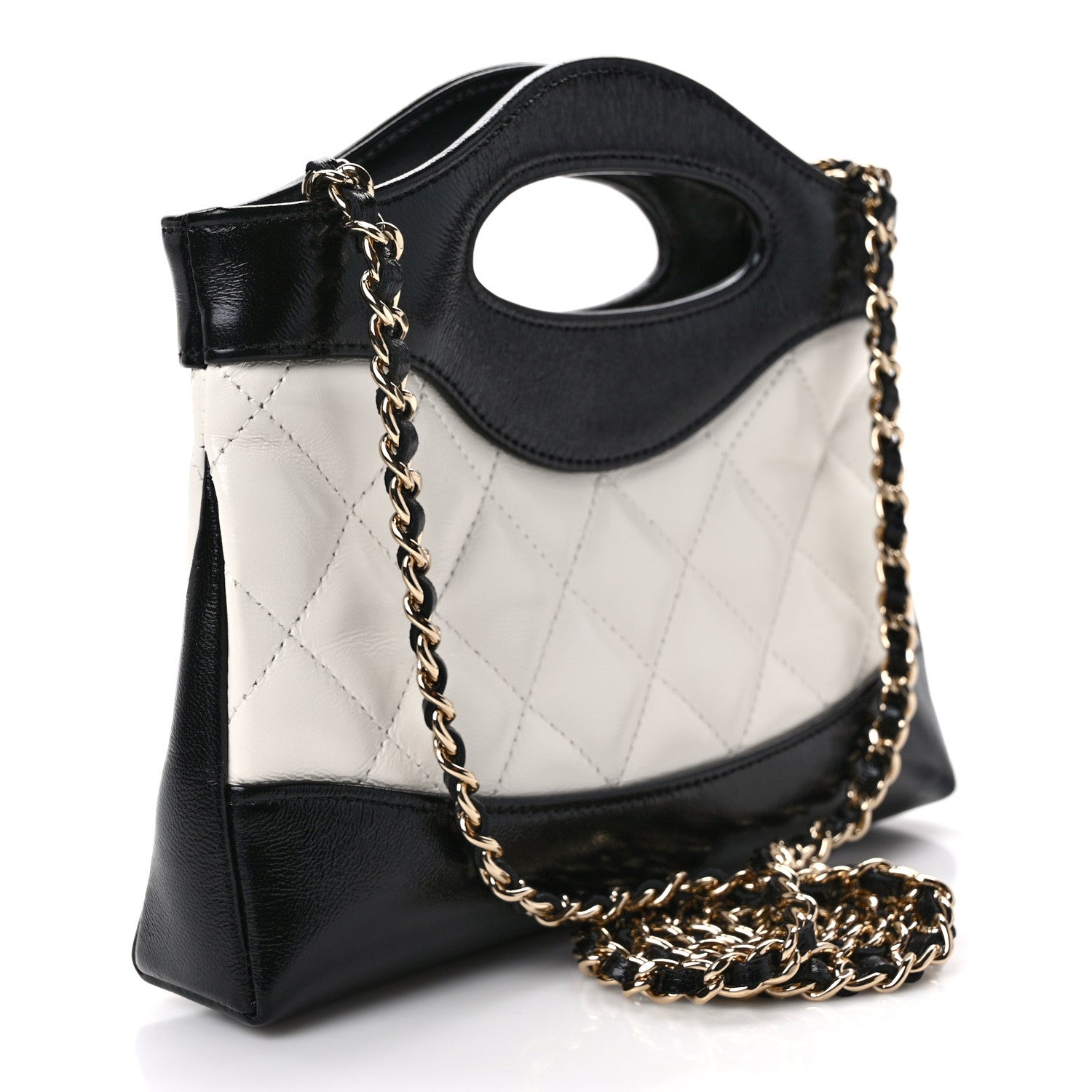 Chanel Shiny Crumpled Calfskin Quilted Nano 31 Shopping Bag White Black 3 of 11