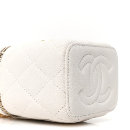 Chanel Caviar Quilted Sweetheart Mini Vanity Case  White White 9 of 10