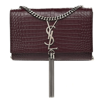 Saint Laurent Calfskin Crocodile Embossed Small Classic Monogram Kate Tassel Satchel Palissandre 1 of 9