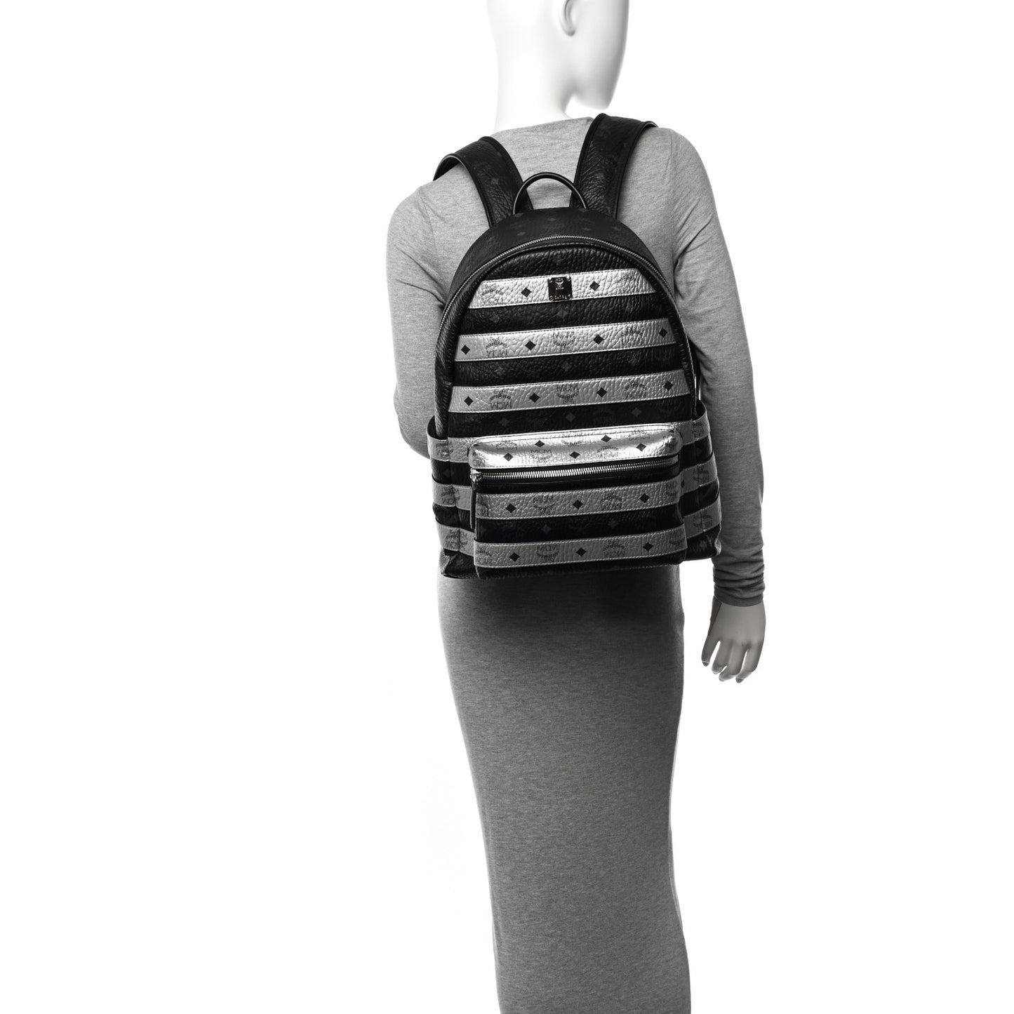 Metallic Visetos Striped Medium Stark Backpack Silver Black