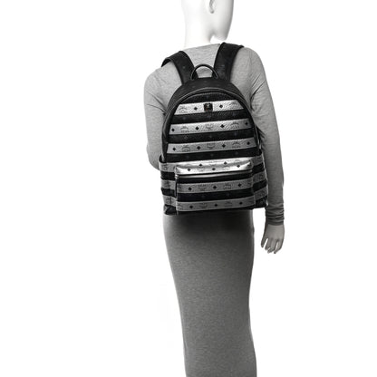 MCM Metallic Visetos Striped Medium Stark Backpack Silver Black 2 of 12