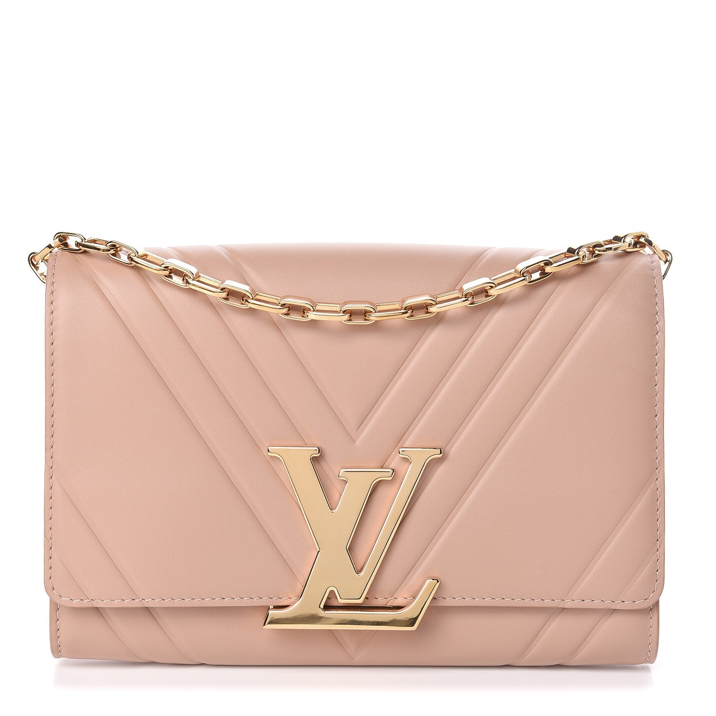 Calfskin Airy V Embossed Pochette Chain Louise GM Nude