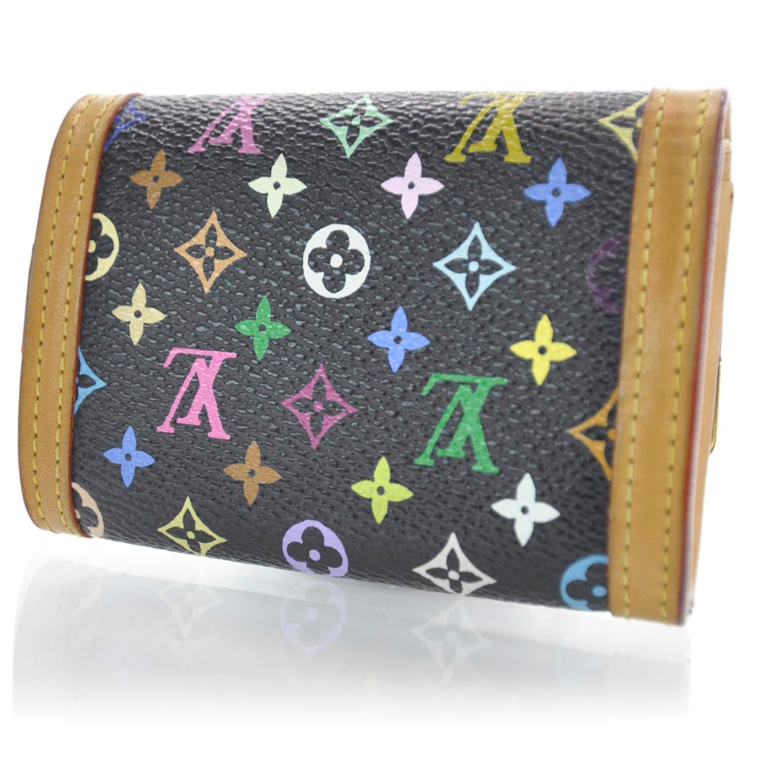 Louis Vuitton Monogram Multicolor Porte-Monnaie Plat Coin Purse Black 3 of 8