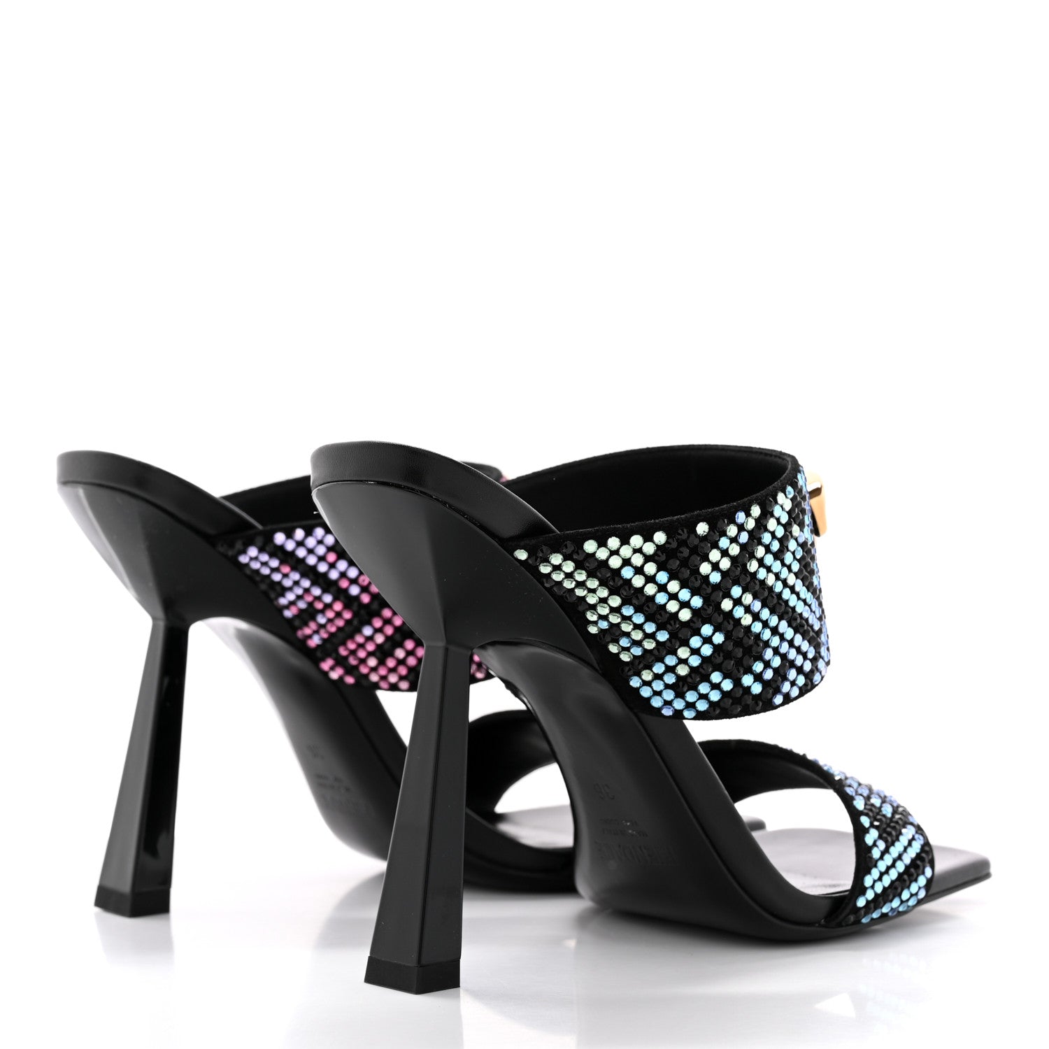 Versace X FENDI Calfskin Crystal Fendace FF Medusa High Heel Mule Sandals 36 Black Multicolor 4 of 12