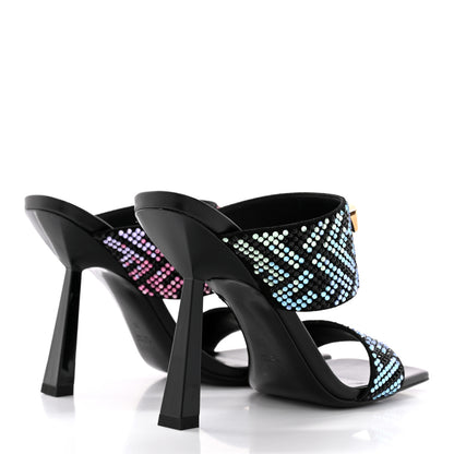 Versace X FENDI Calfskin Crystal Fendace FF Medusa High Heel Mule Sandals 36 Black Multicolor 4 of 12