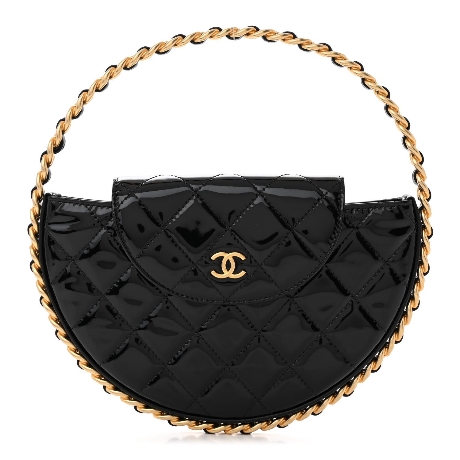 Chanel Patent Calfskin Quilted Chain Hoop Bag Black 1 of 10