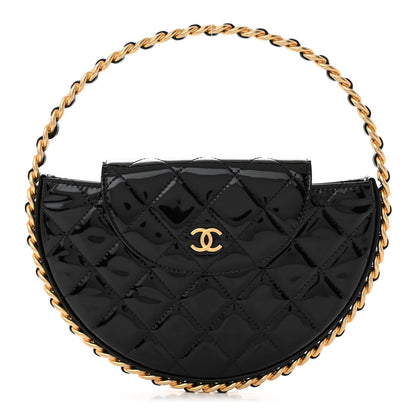 Chanel Patent Calfskin Quilted Chain Hoop Bag Black 1 of 10