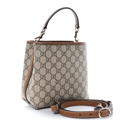 Gucci GG Supreme Monogram Emblem Mini Bucket Bag Beige Dark Brown 3 of 10