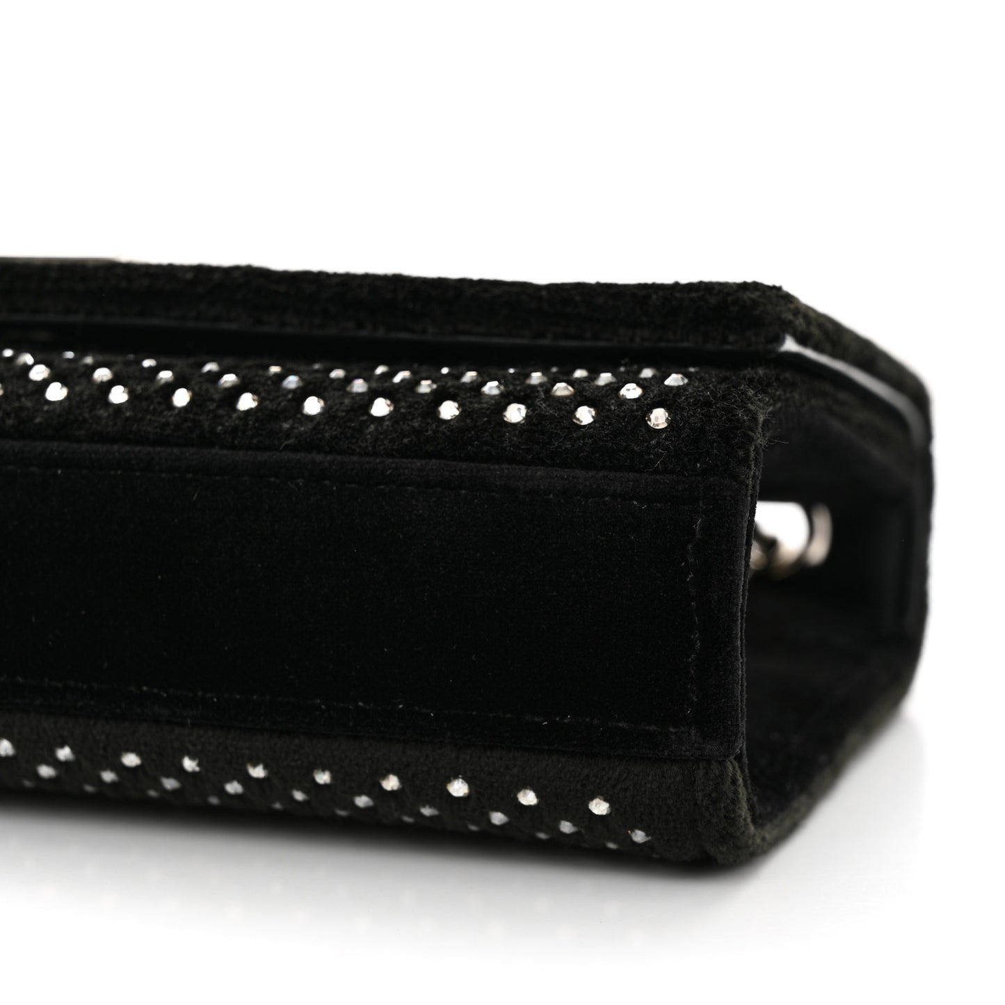 Velvet Crystal Studded Monogram Small Kate Satchel Black