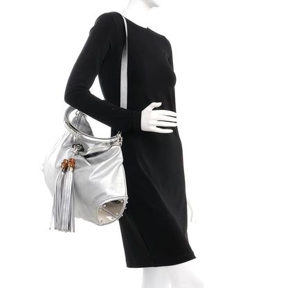 Gucci Metallic Calfskin Large Indy Top Handle Hobo Silver 4 of 21