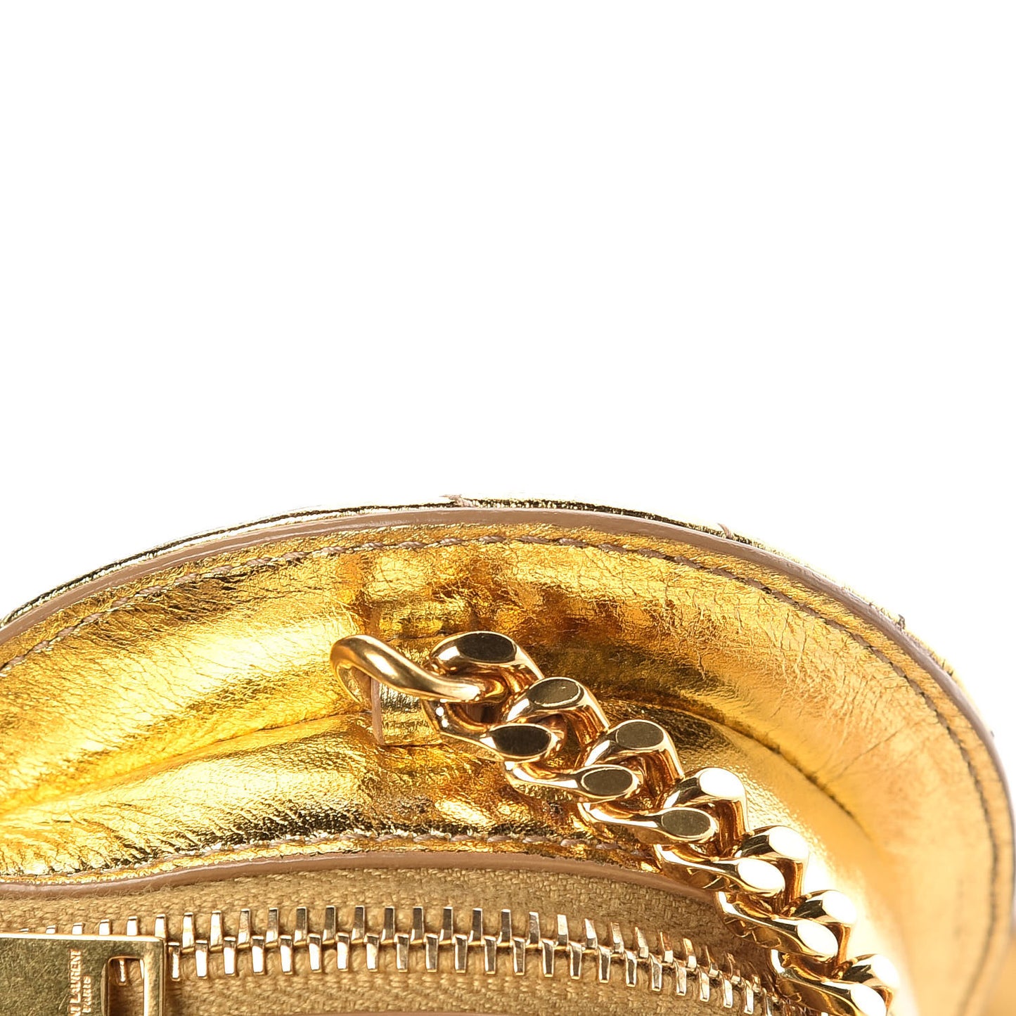 Metallic Calfskin Matelasse Chevron Monogram Small Love Heart Chain Bag Gold