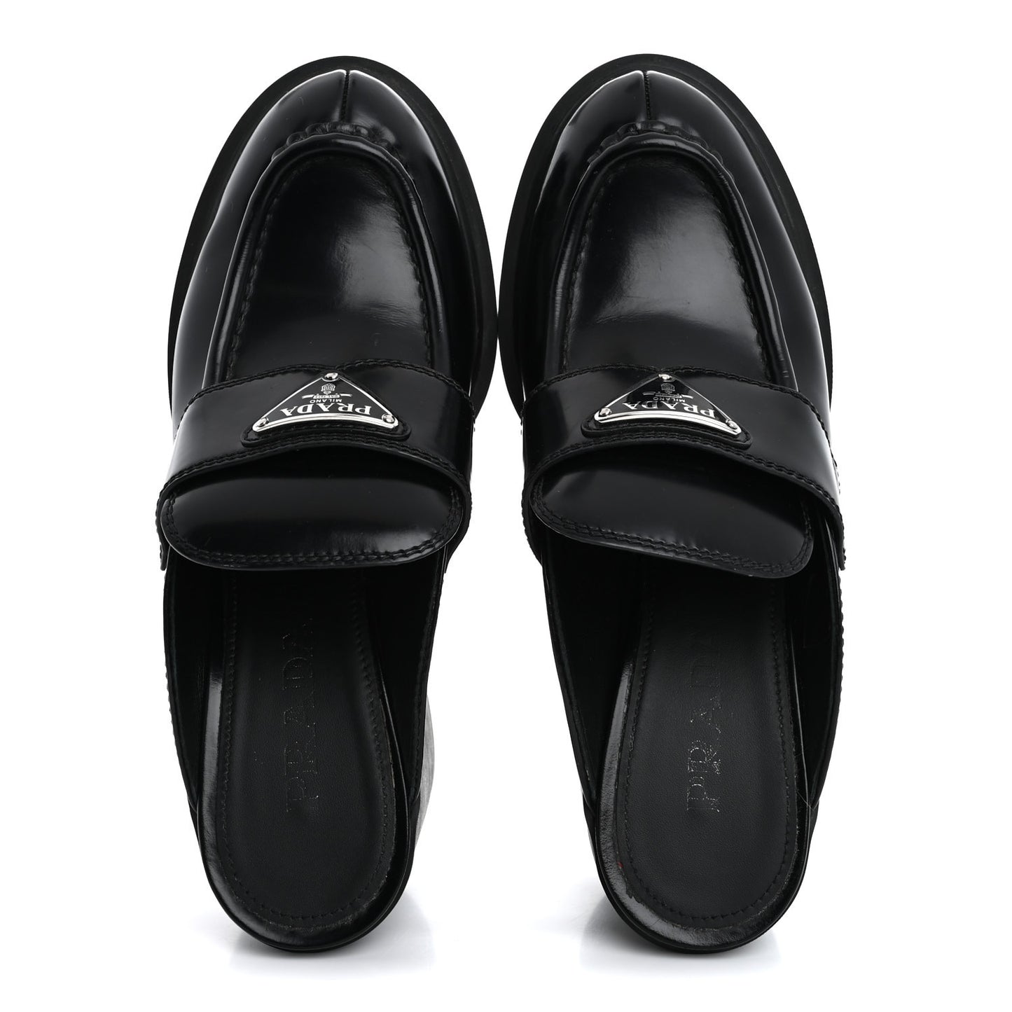 Spazzolato Metal Triangle Logo Platform Loafer Mules 37 Black
