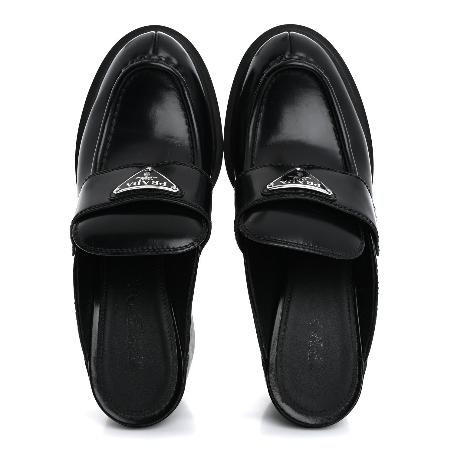 Prada Spazzolato Metal Triangle Logo Platform Loafer Mules 37 Black 2 of 17