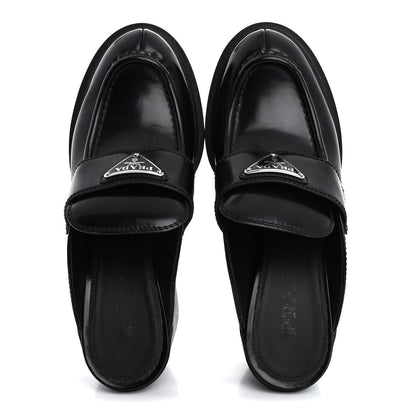 Prada Spazzolato Metal Triangle Logo Platform Loafer Mules 37 Black 2 of 17