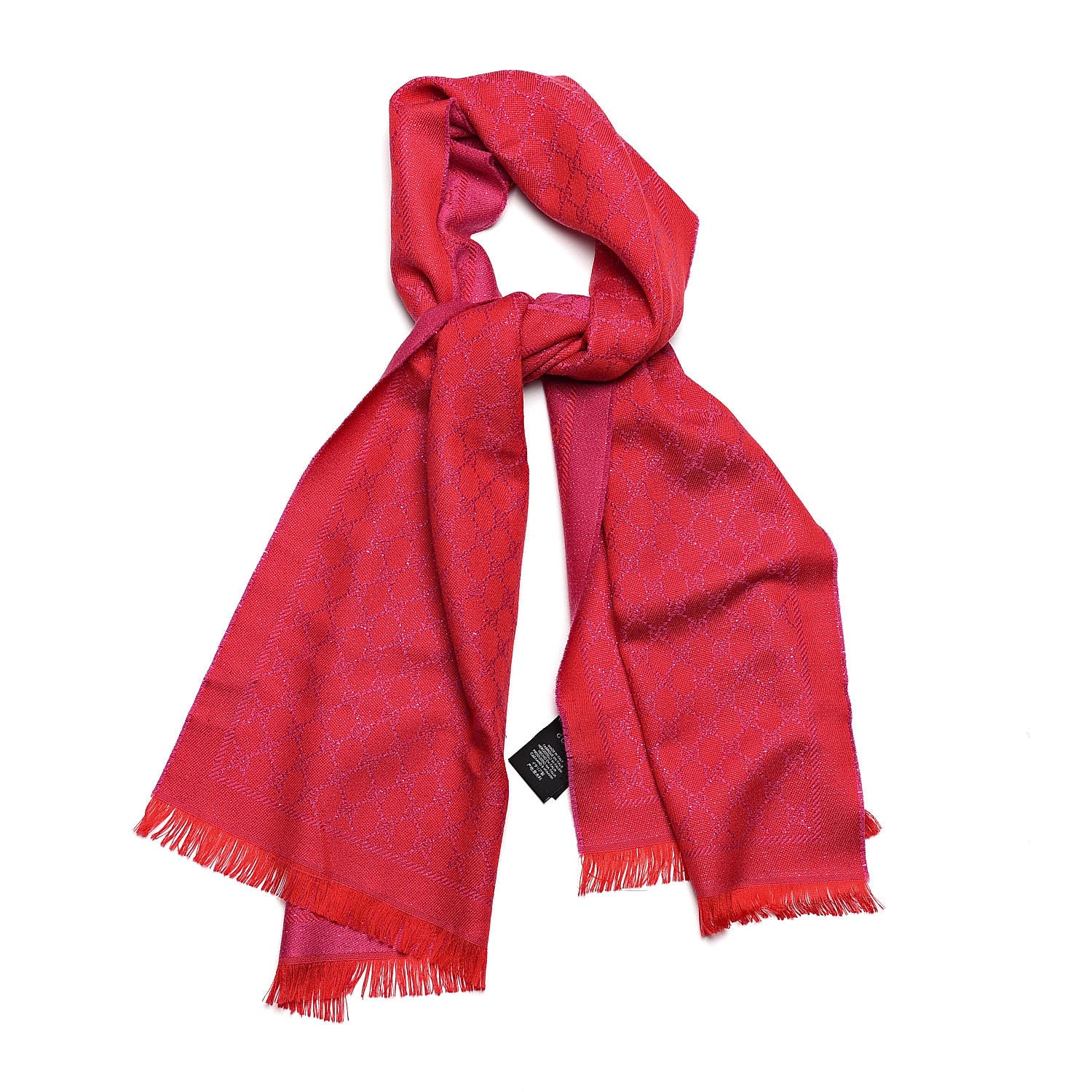 Gucci Wool Lame Jacquard GG Monogram Stenlux Scarf Red Pink 1 of 5