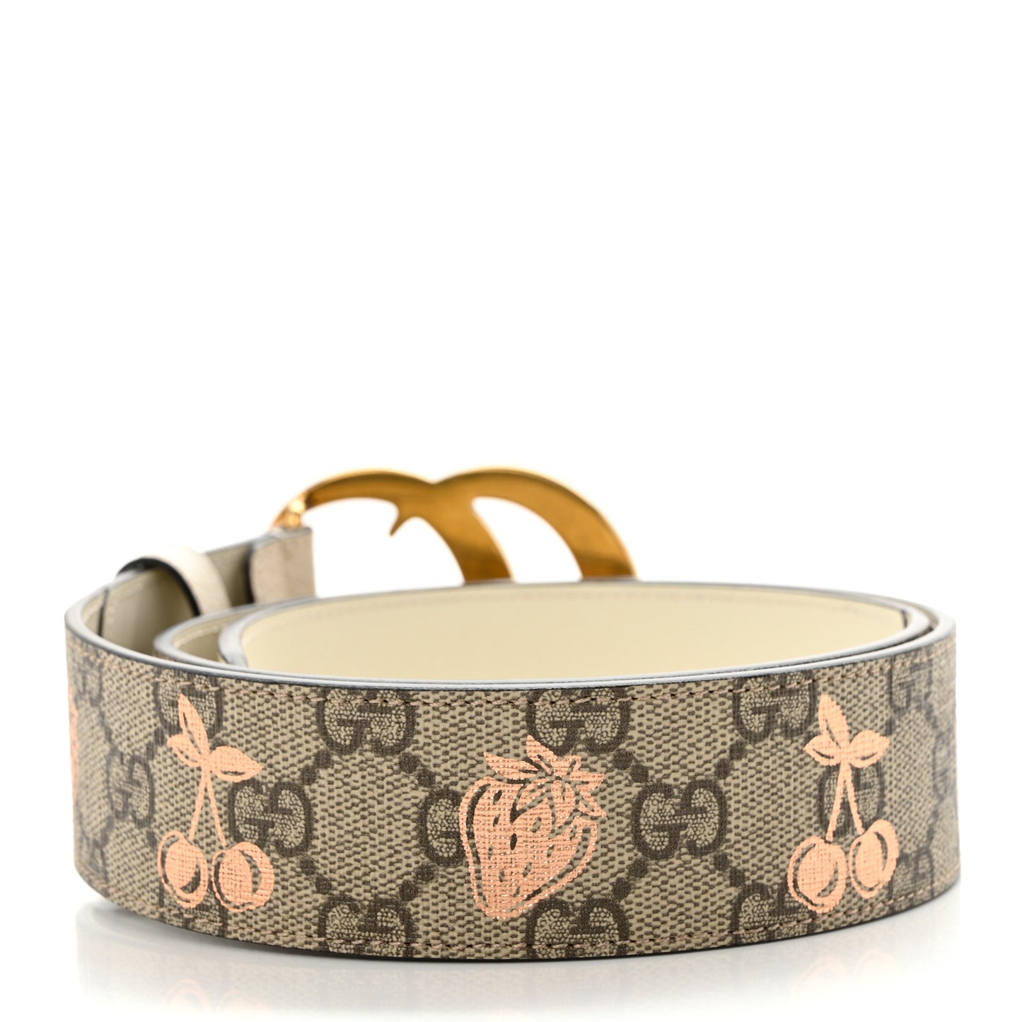 GG Supreme Monogram Berry Textured Dollar Calfskin Double G 40mm Belt 80 32 Beige Ebony Light Copper Mystic White
