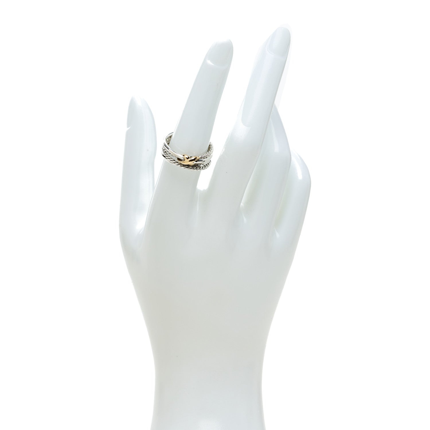 David Yurman Sterling Silver 18K Yellow Gold 6mm X Crossover Ring 54 7 2 of 4