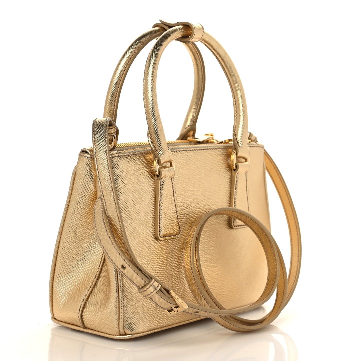 Saffiano Lux Mini Galleria Double Zip Tote Platino