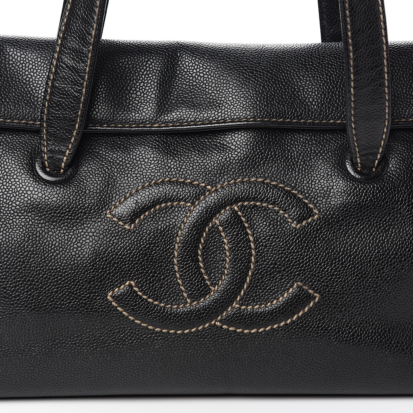 Caviar CC Stitched Flap Shoulder Bag Black