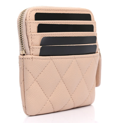 Chanel Caviar Quilted Zip Card Holder Wallet Light Beige 3 of 7