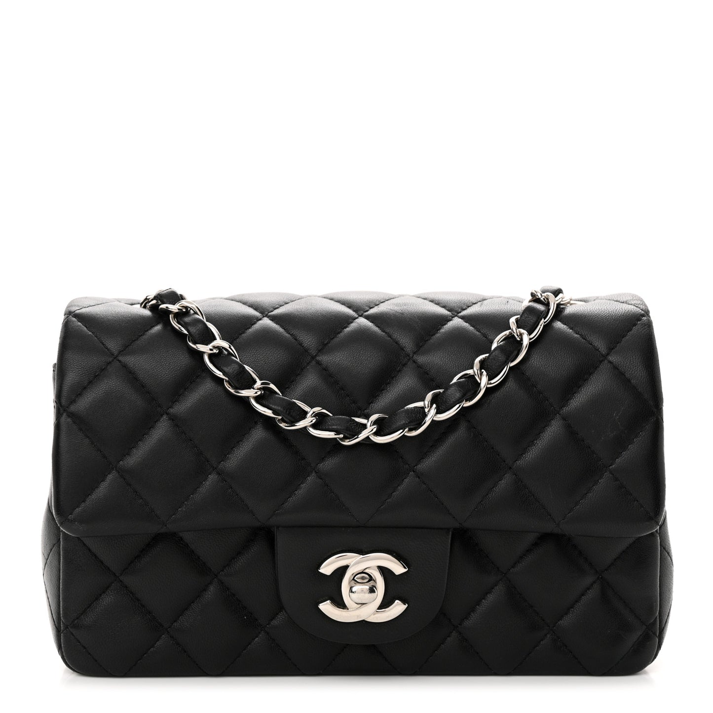 Lambskin Quilted Mini Rectangular Flap Black