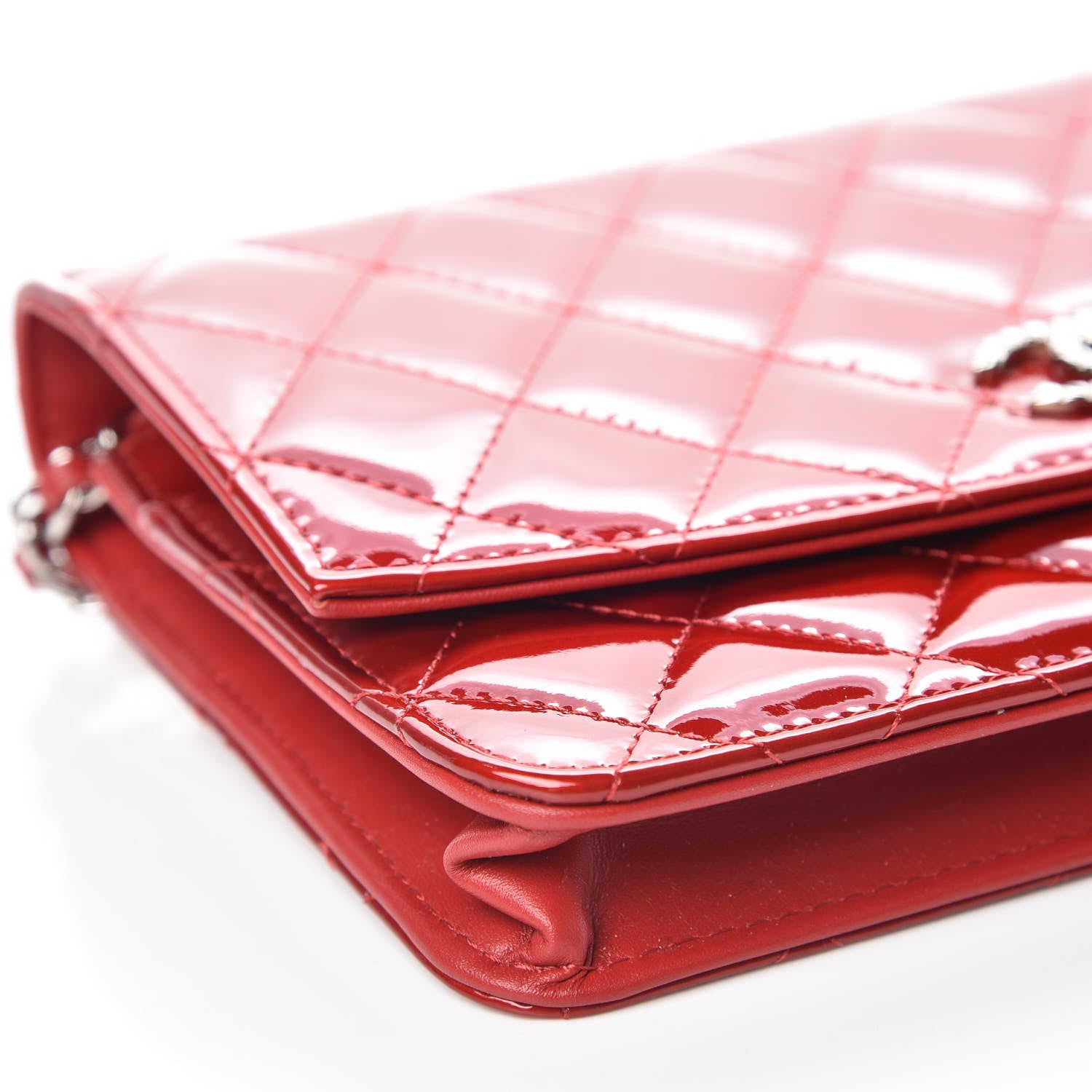Chanel Patent Quilted Brilliant Wallet On Chain WOC Red 9 of 11
