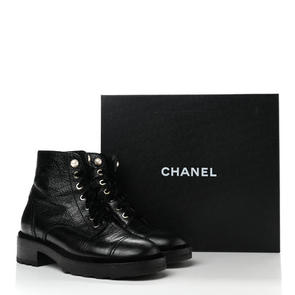 Chanel Shiny Calfskin Velvet Pearl Combat Short Boots 38.5 Black 9 of 9
