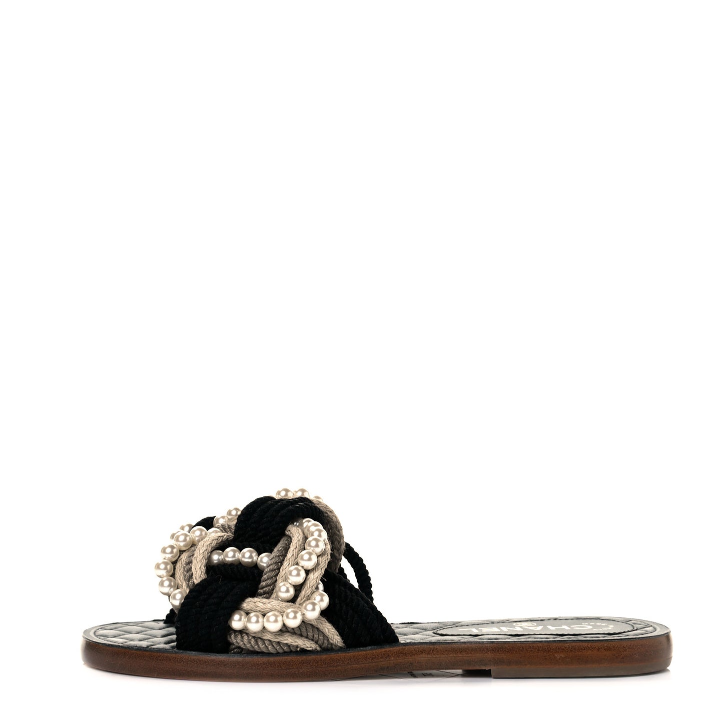 Calfskin Pearl Cord CC Mules 37 Black Ivory