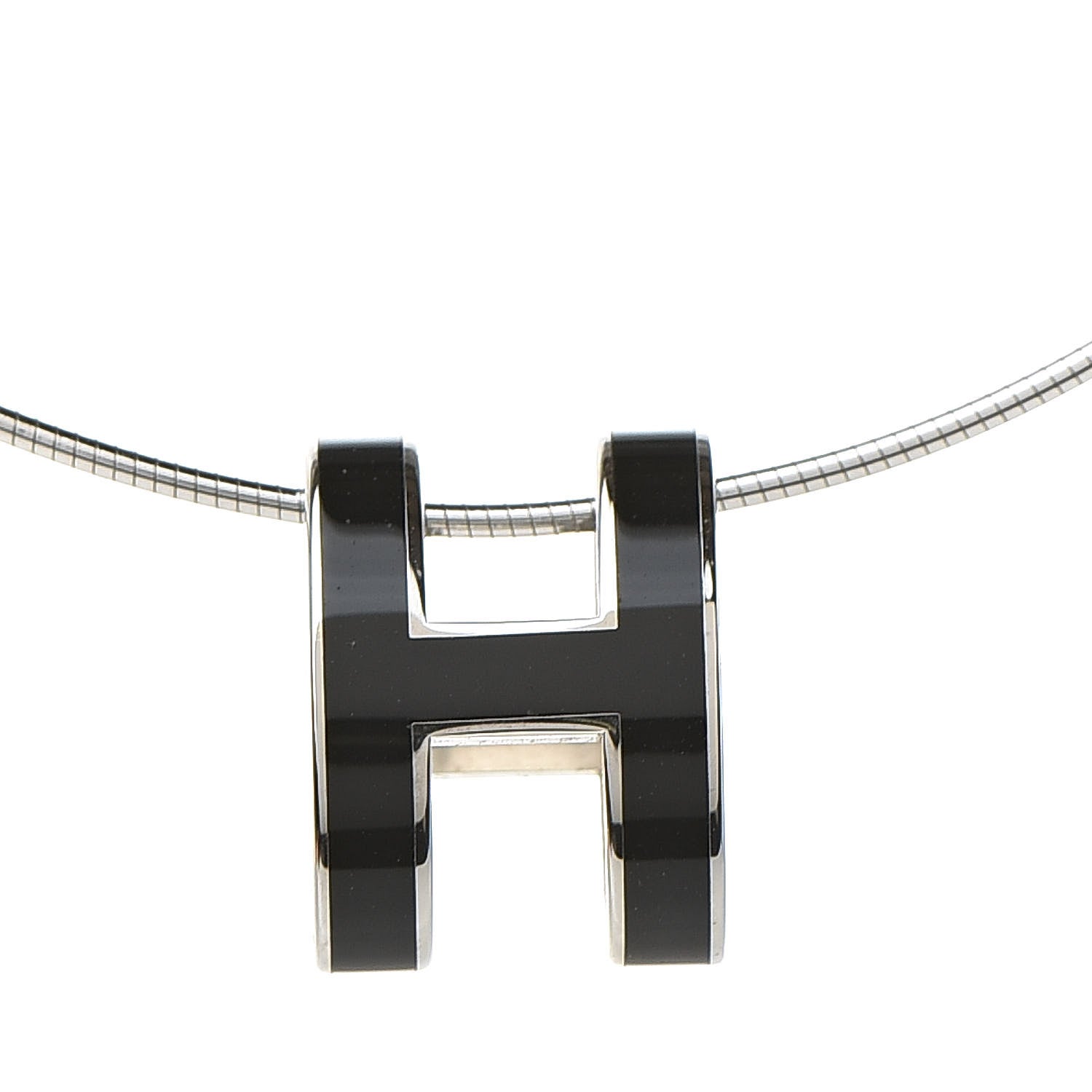 Hermes Lacquered Silver Pop H Pendant Necklace Black 5 of 6