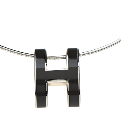 Hermes Lacquered Silver Pop H Pendant Necklace Black 5 of 6