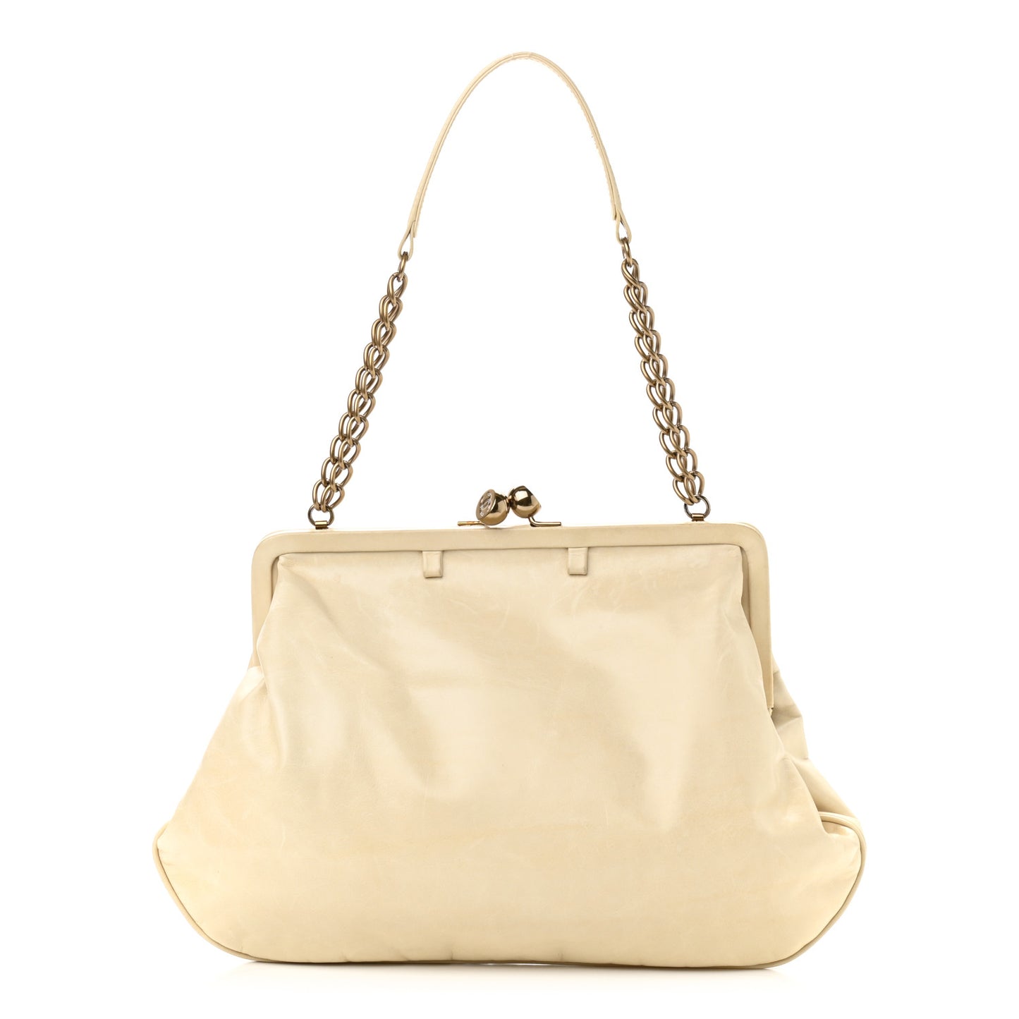 Glazed Calfskin Kisslock Frame Bag Beige