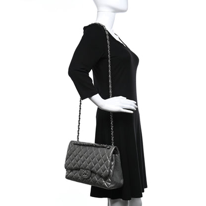 Chanel Metallic Lambskin Quilted Jumbo Double Flap Grey 2 of 13