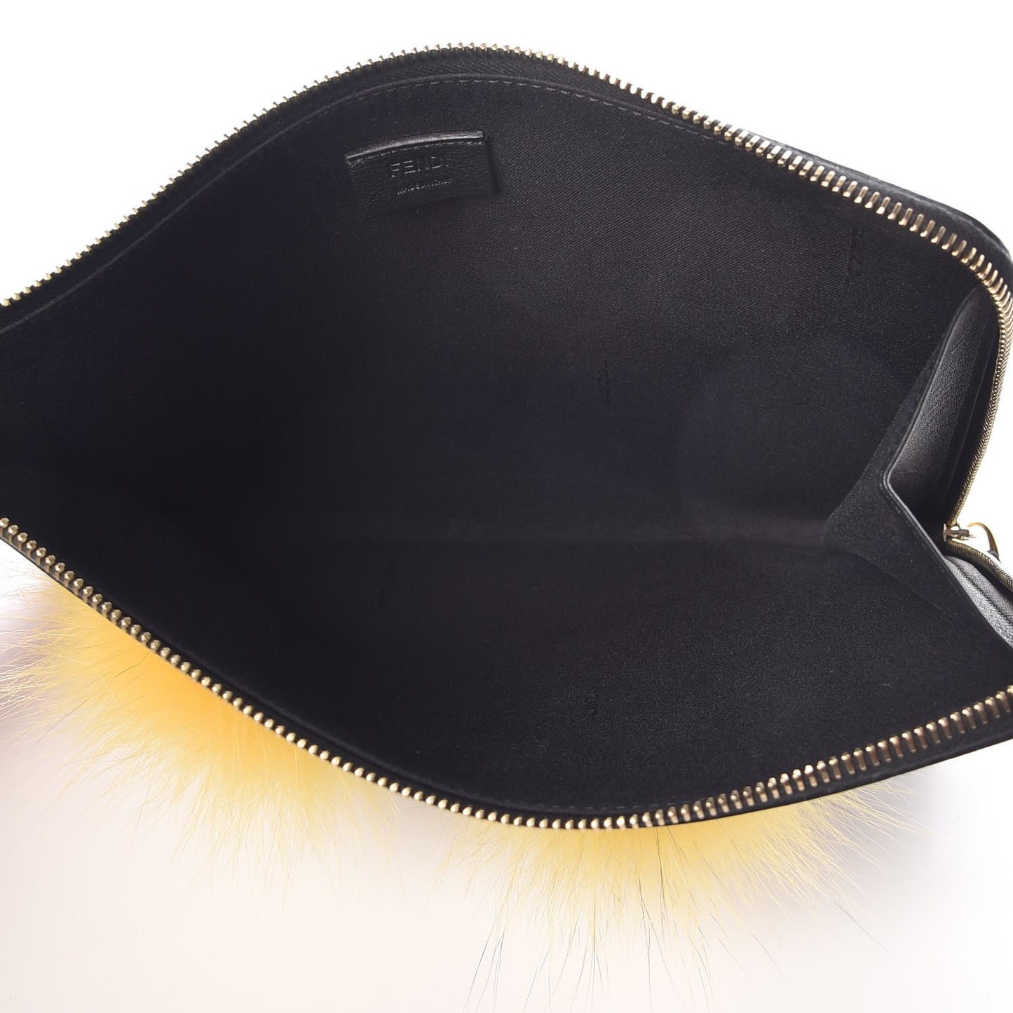 Vitello Dolce Fox Fur Monster Eyes Zip Around Pouch Black
