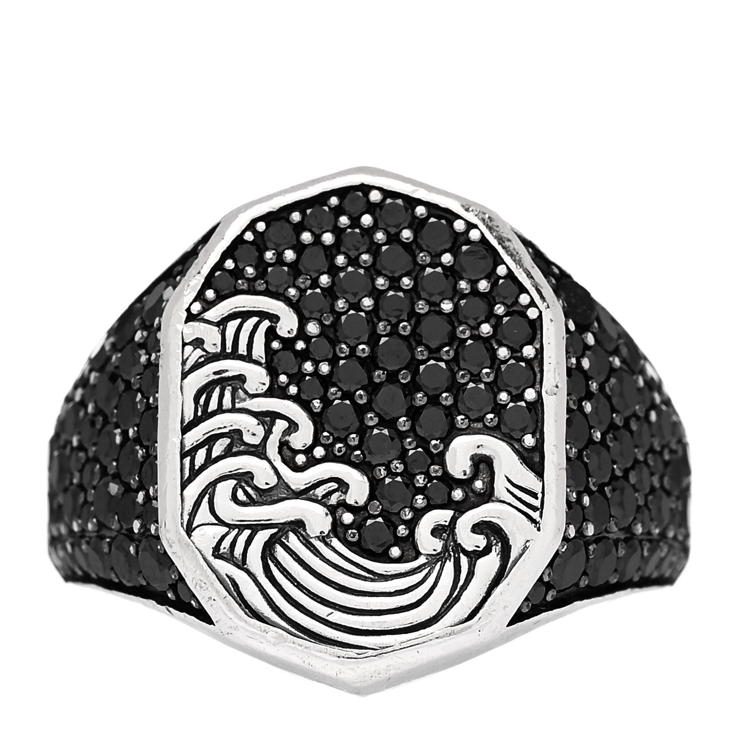 David Yurman Sterling Silver Black Diamond Pave Waves Signet Ring 62 10 1 of 5