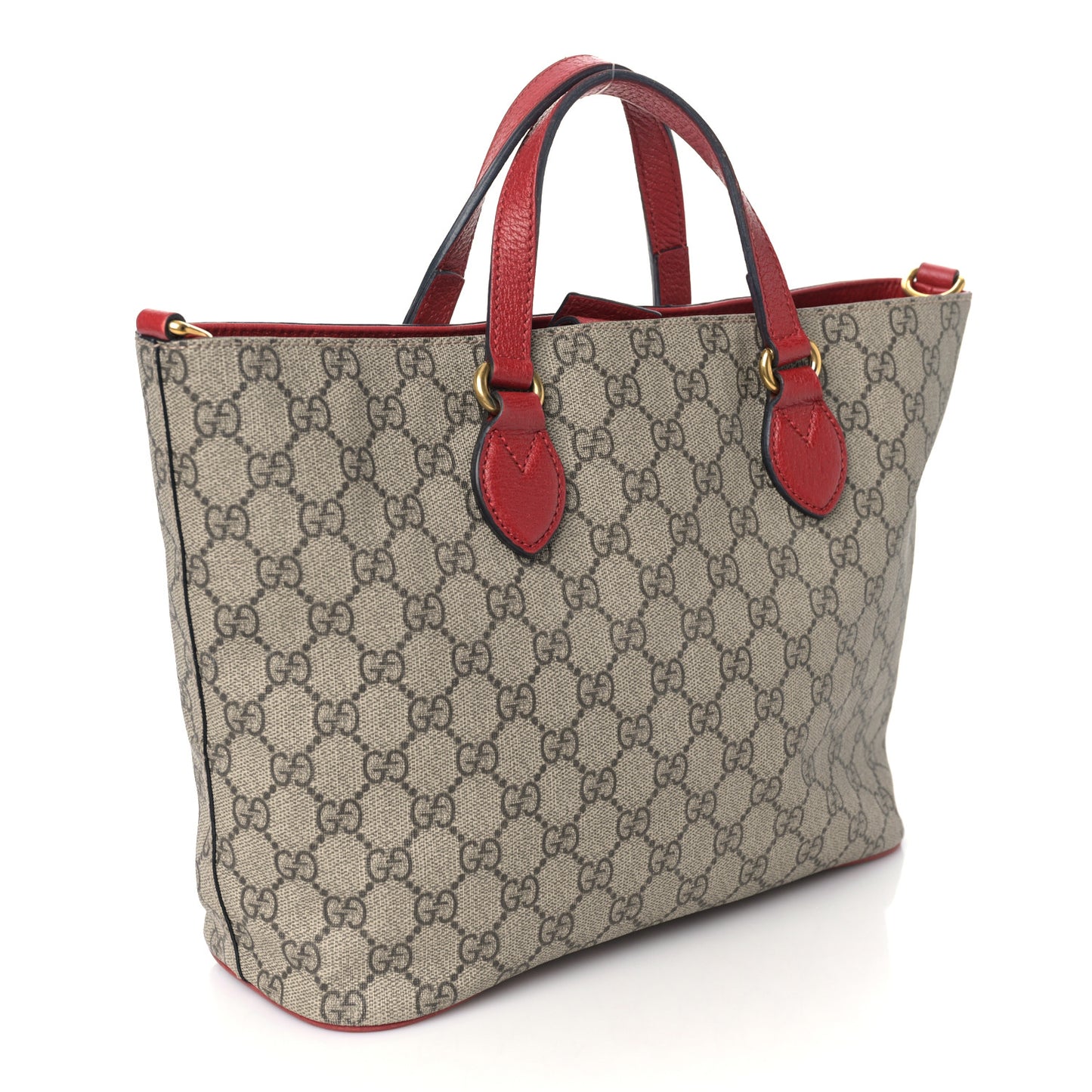 Soft GG Supreme Monogram Web Bosco Patch Small Crossbody Tote Beige Malva Hibiscus Red
