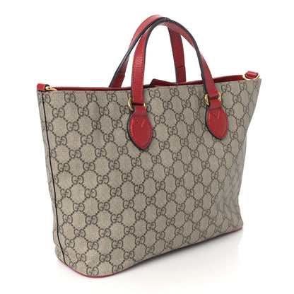 Gucci Soft GG Supreme Monogram Web Bosco Patch Small Crossbody Tote Beige Malva Hibiscus Red 2 of 12