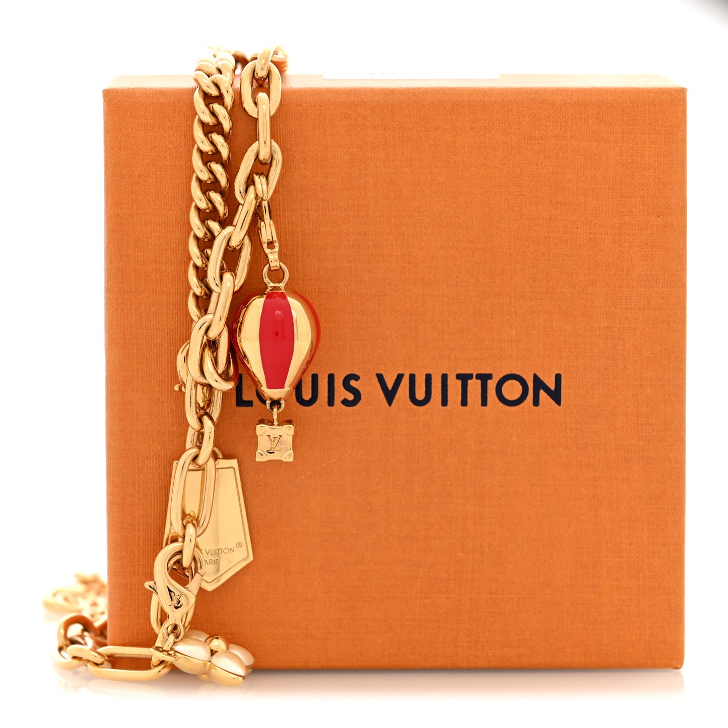 Metal Enamel LV Charms Choker Necklace Gold Red